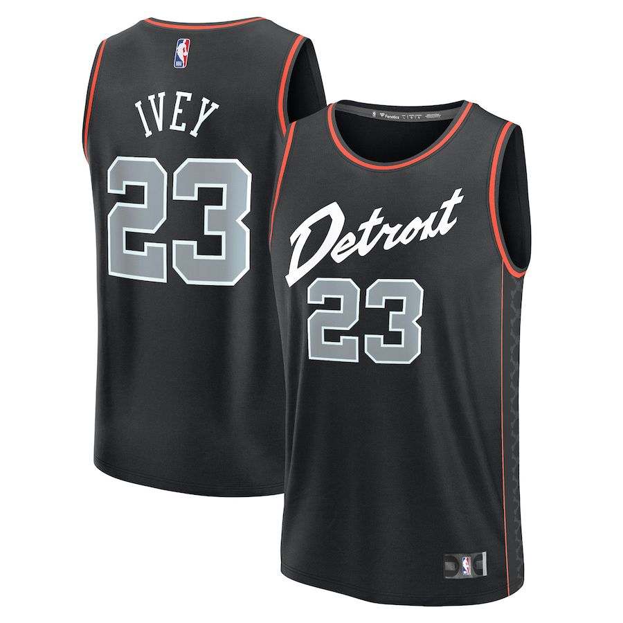 Men Detroit Pistons #23 Jaden Ivey Fanatics Branded Black City Edition 2023-24 Fast Break NBA Jersey->detroit pistons->NBA Jersey